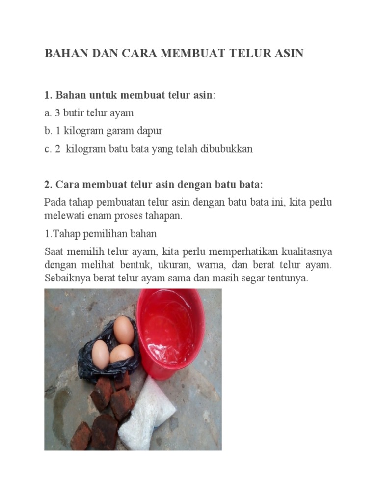 Bahan Dan Cara Membuat Telur Asin | PDF