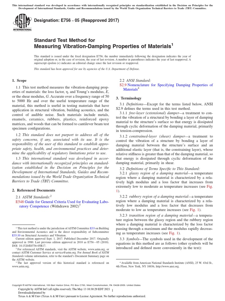 Measuring VibrationDamping Properties of Materials Standard Test Method For PDF Bandwidth
