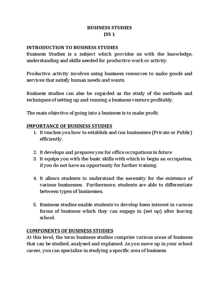 Business Studies Jss 1 PDF Bookkeeping Shorthand