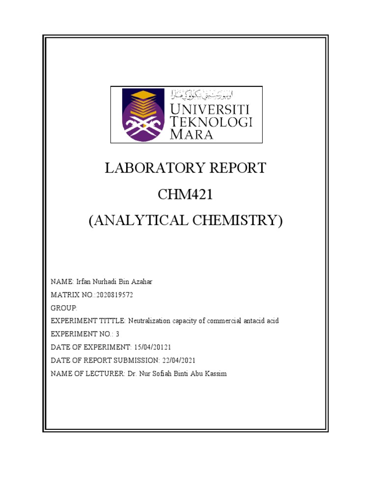 chm421 Exp 3 | PDF | Hydrochloric Acid | Titration