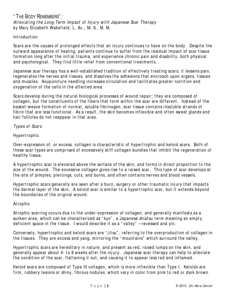 Japanese Scar Therapy PDF Scar Physiology