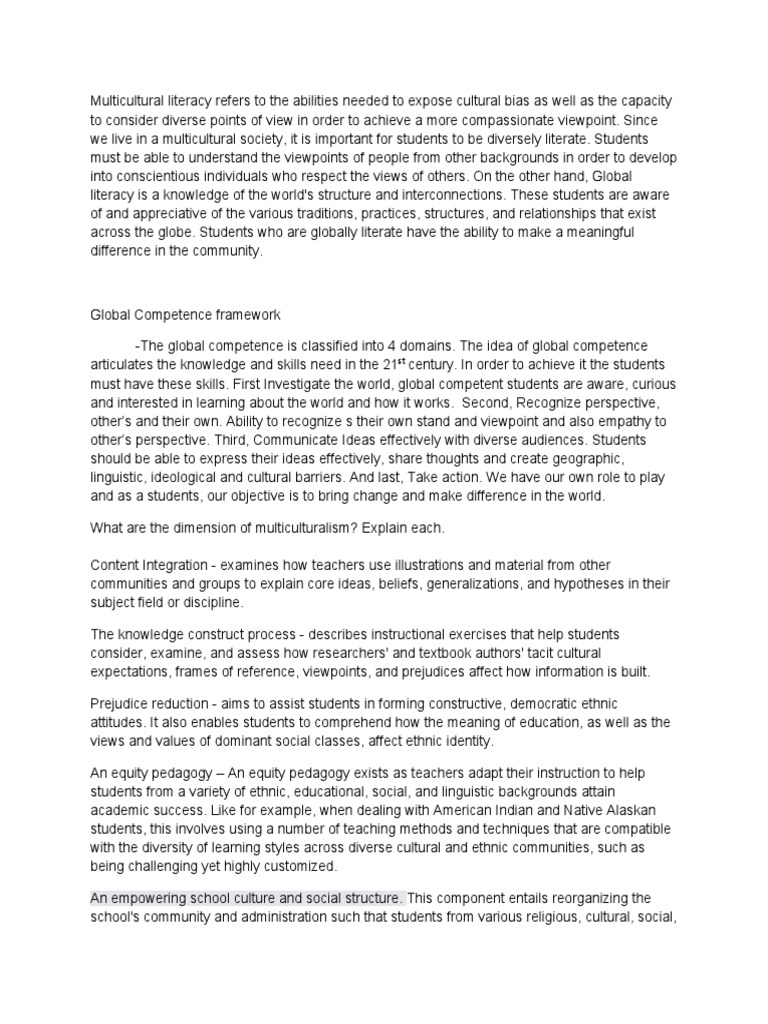 Multicultural and Global Literacy Guide | PDF | Educational Assessment ...