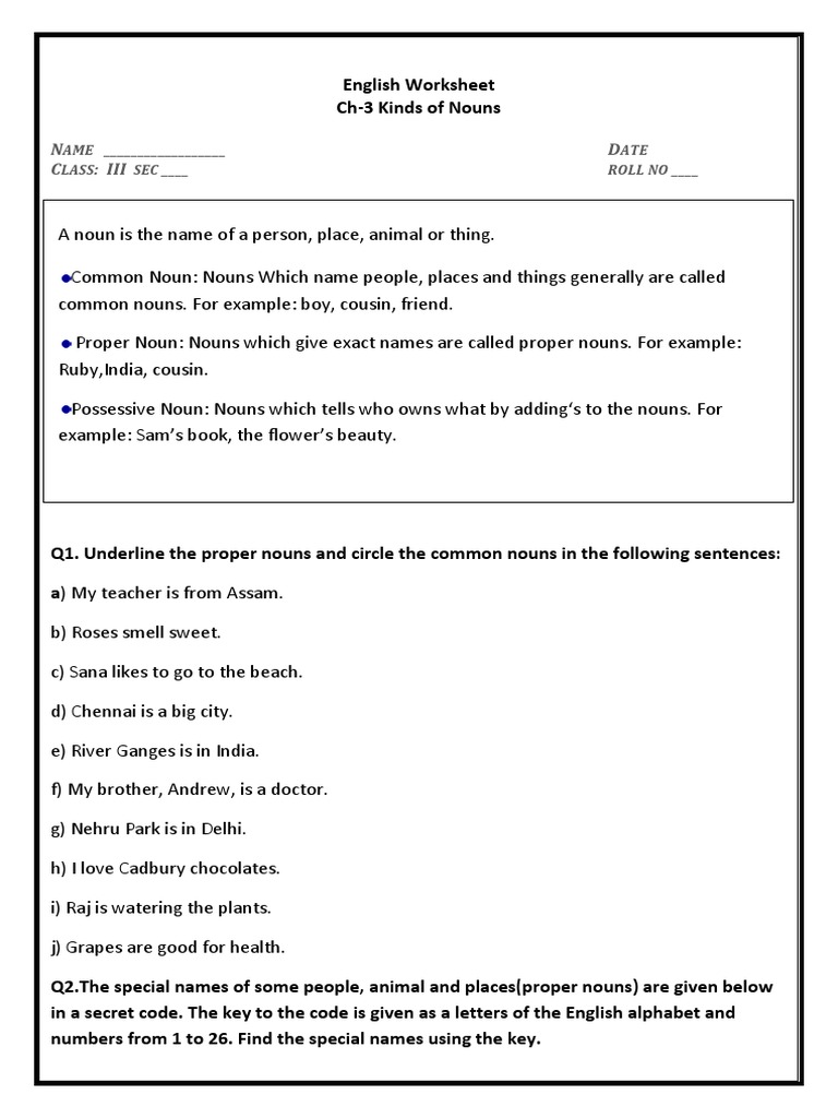 CBSE Class 3 English Practice Worksheets (12) - Kinds of Nouns | PDF |  Language Mechanics | Linguistic Typology, image size:768x1024