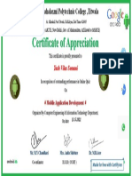 Certificate For Yash Vilas Somani For "Quiz On "Mobile Application... "