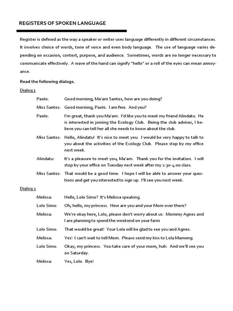 Registers of Spoken Language | PDF | Communication | Linguistics