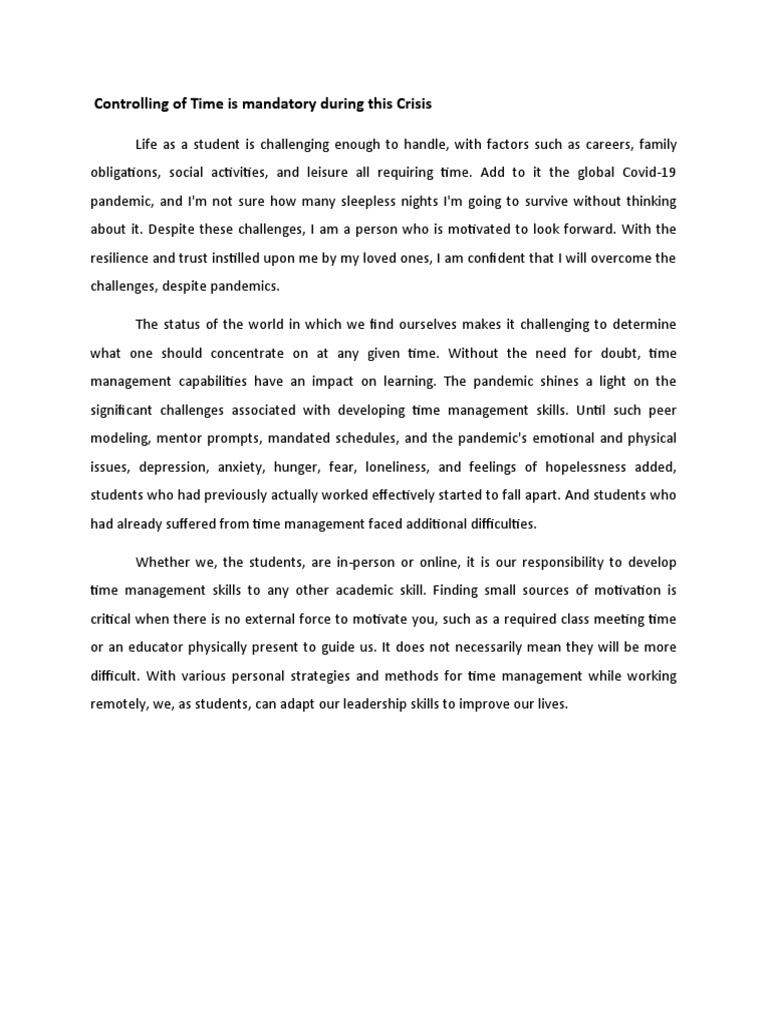 Controlling of Time Is Mandatory During This Crisis | PDF