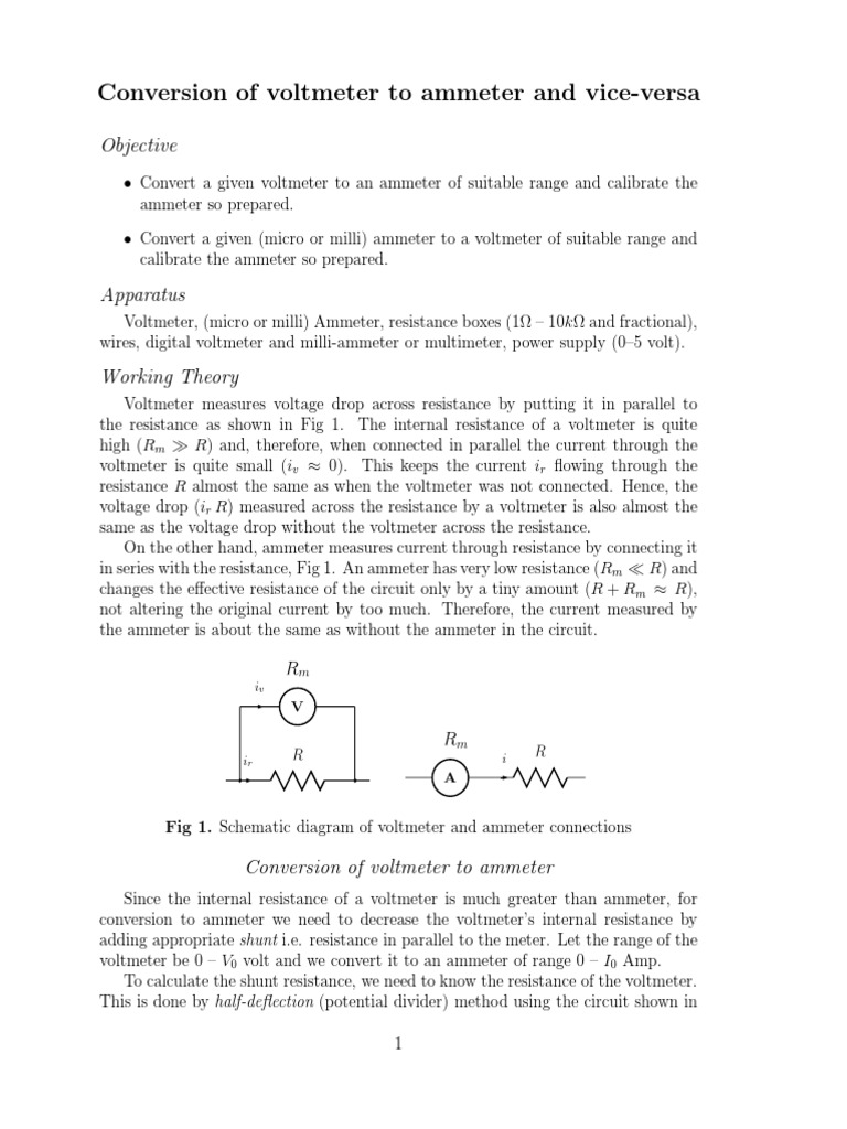 Conversion of Voltmeter To Ammeter and ViceVersa PDF Quantity