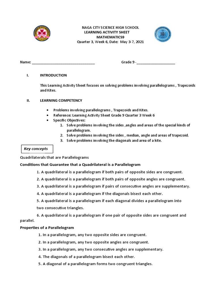 Solving Problems Involving Parallelograms, Trapezoids, and Kites PDF