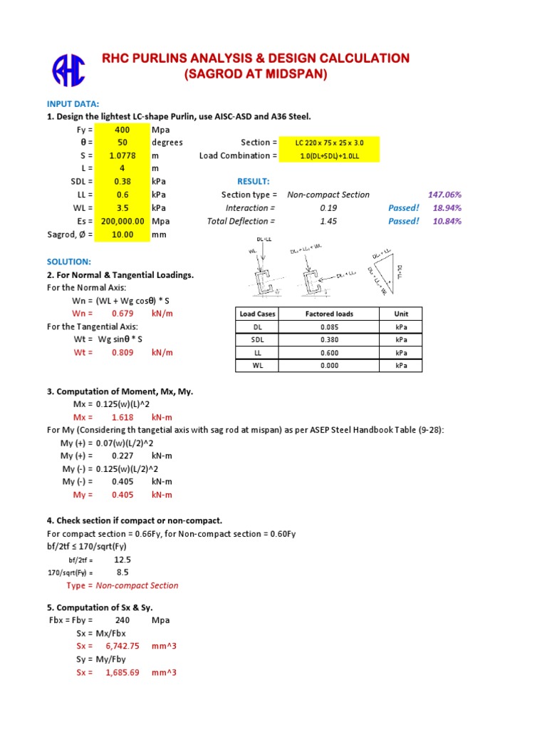 RHC Purlin Design Load Calculation | PDF | Physics | Nature