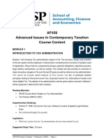 AF439 Advanced Issues in Contemporary Taxation Course Content