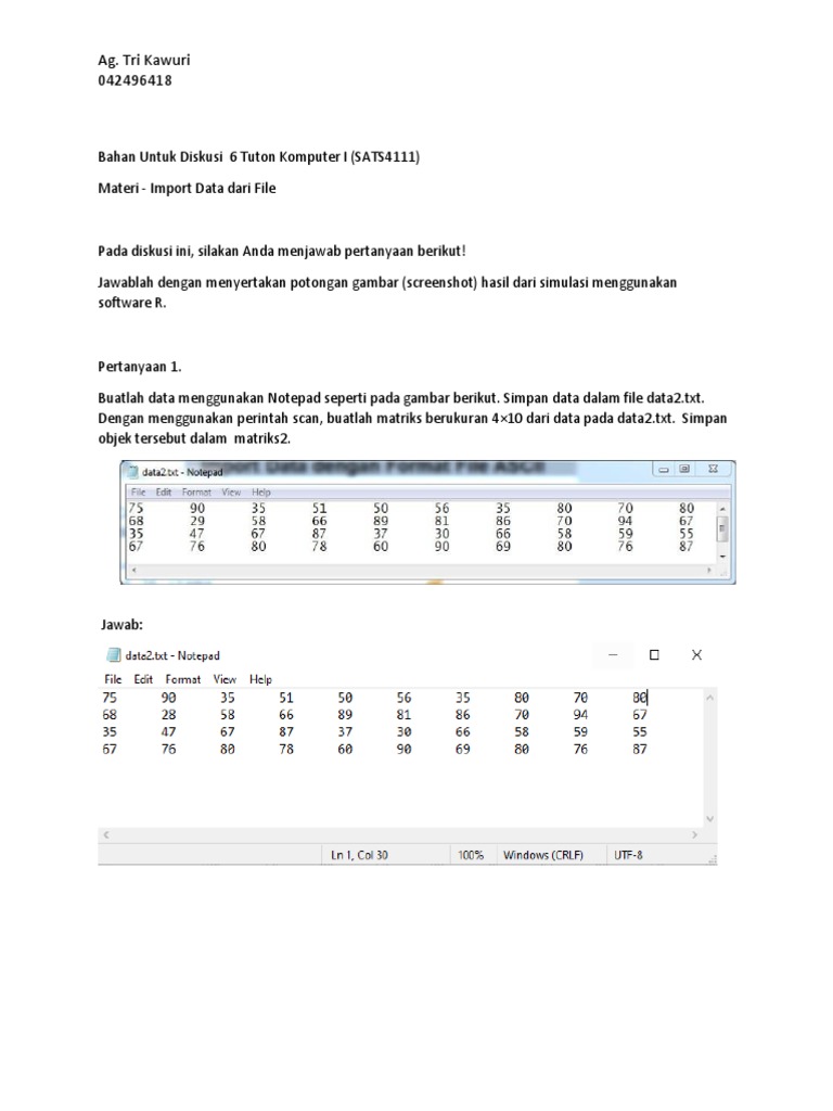 Matriks Data dari Notepad dan R | PDF | Metode & Bahan Ajar | Komputer