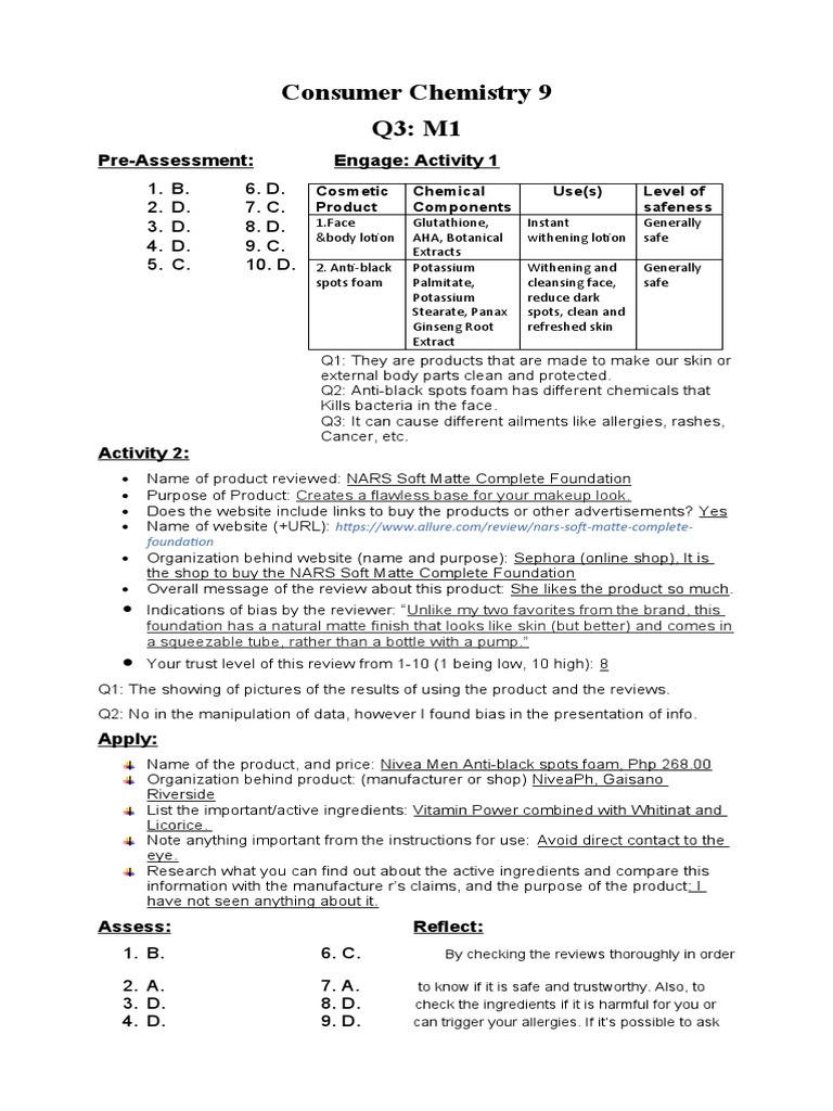 Grade 9 Consumer Chemistry Insights | PDF | Cosmetics | Business