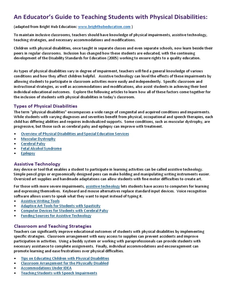 Teaching Strategies for Physical Disabilities | PDF | Disability ...