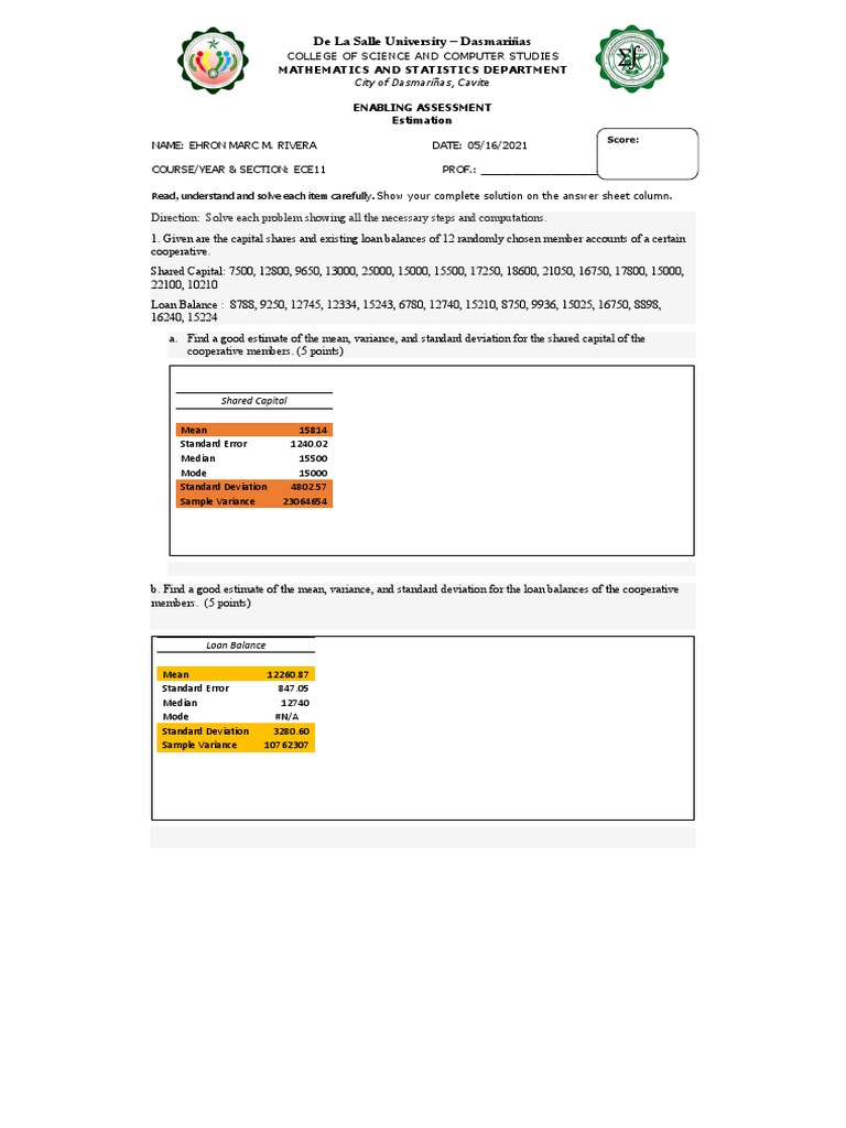 RIVERA ECE11 Enabling Assessment 3 | PDF | Confidence Interval ...