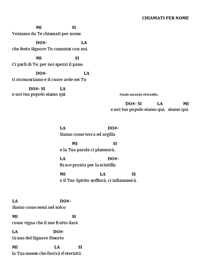 Chiamati Per Nome Genverde Accordi PDF