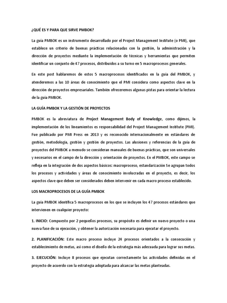 Qué es PMBOK y su importancia | PDF | Gestión de proyectos ...