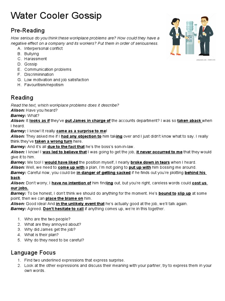 Water Cooler Gossip PreReading PDF Human Nature Psychological