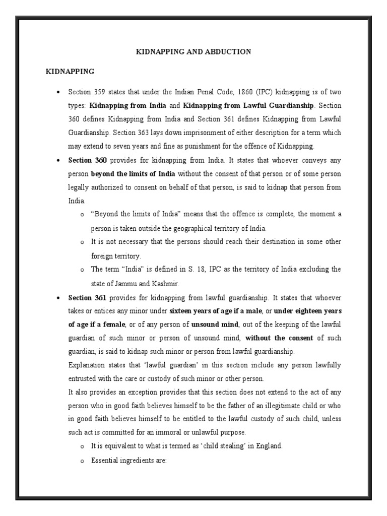 Kidnapping And Abduction Pdf Kidnapping Legal Guardian