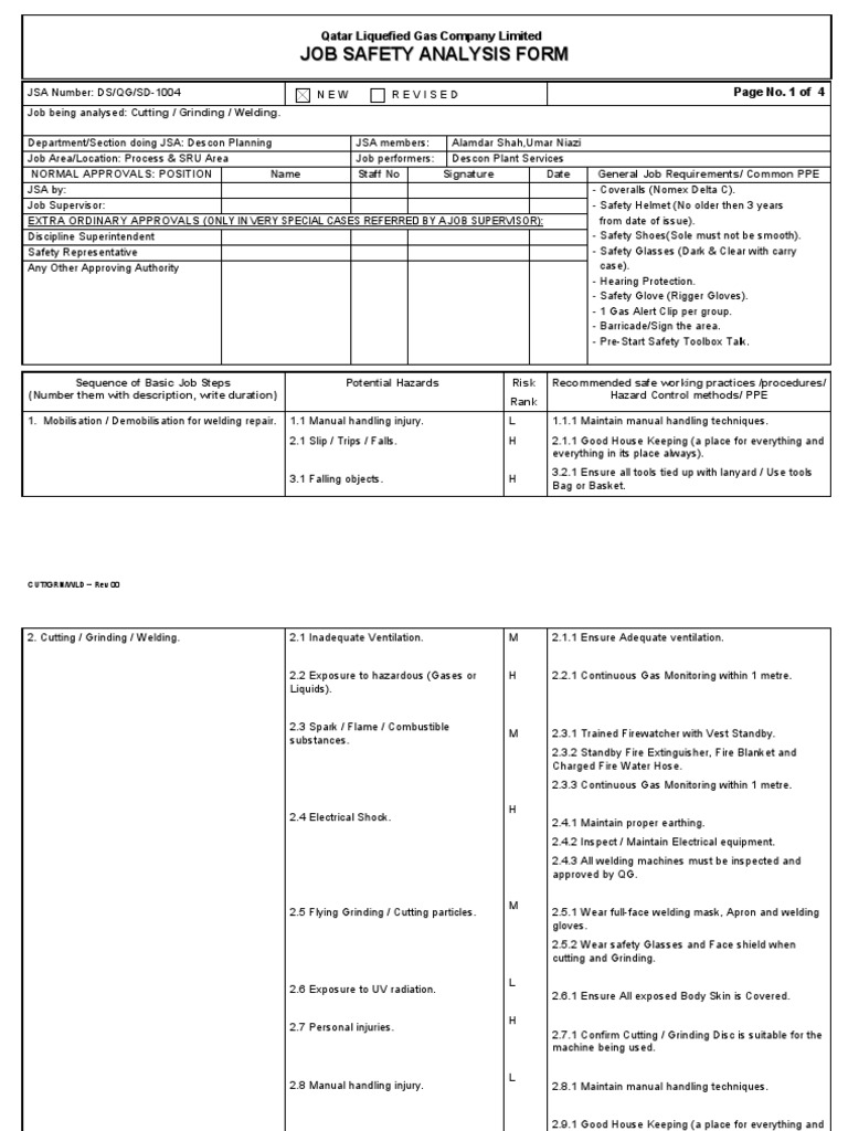 Job Safety Analysis for Welding Tasks | PDF | Welding | Construction