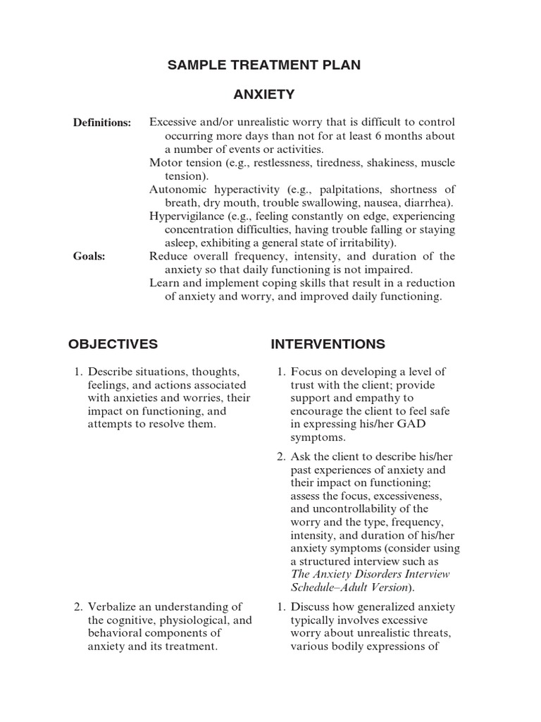 Anxiety Treatment Plan