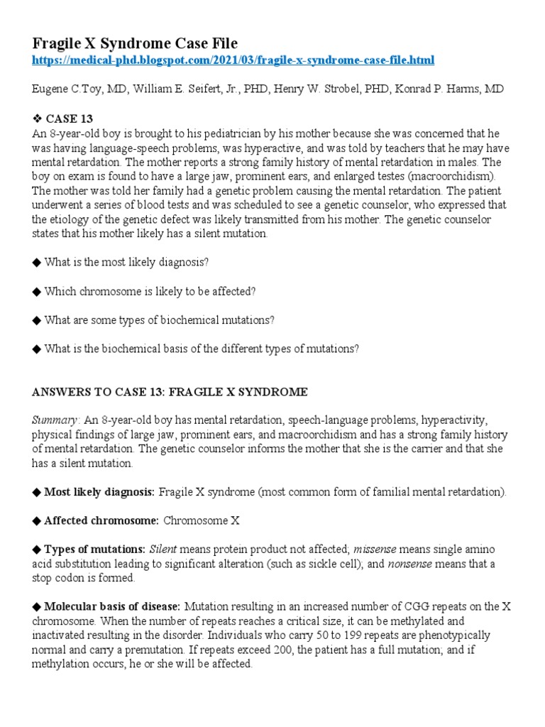Fragile X Syndrome Case Overview | PDF | Point Mutation | Dna