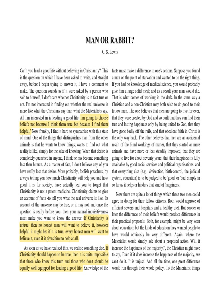 Cslewis - Man or Rabbit | PDF | Faith | Religion And Belief