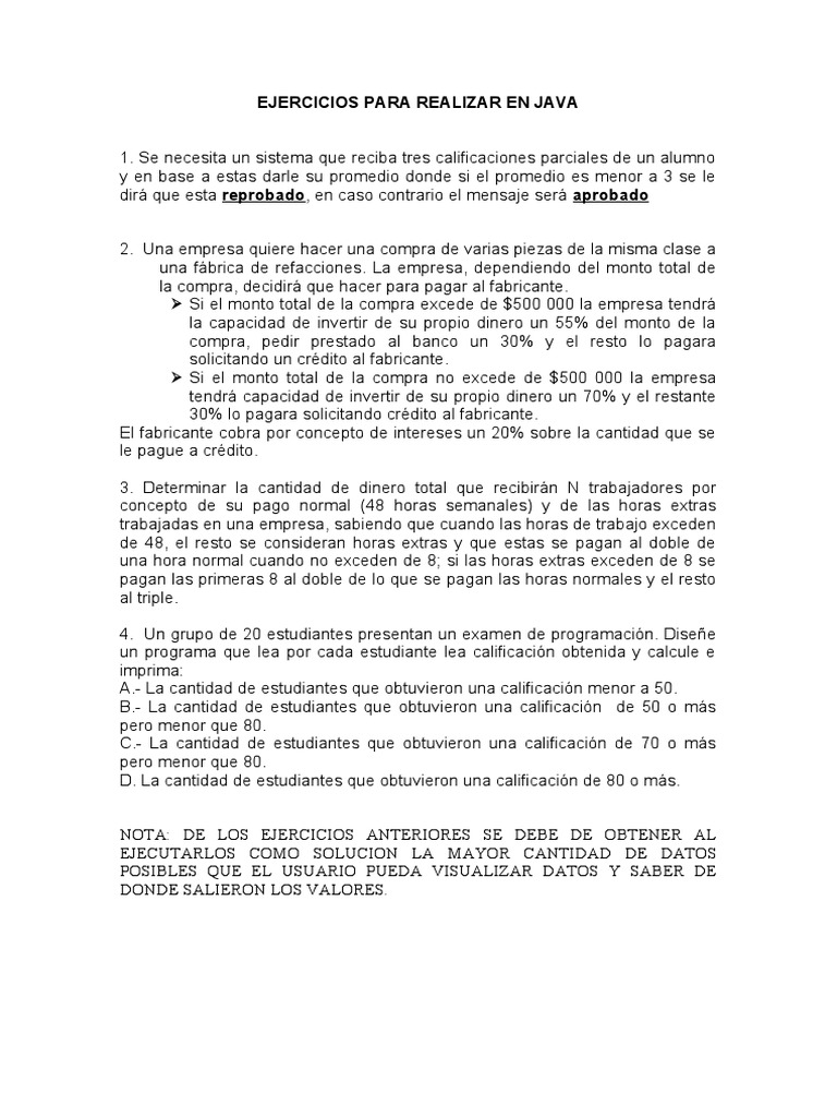 Ejercicios para Realizar en Java 2 | PDF