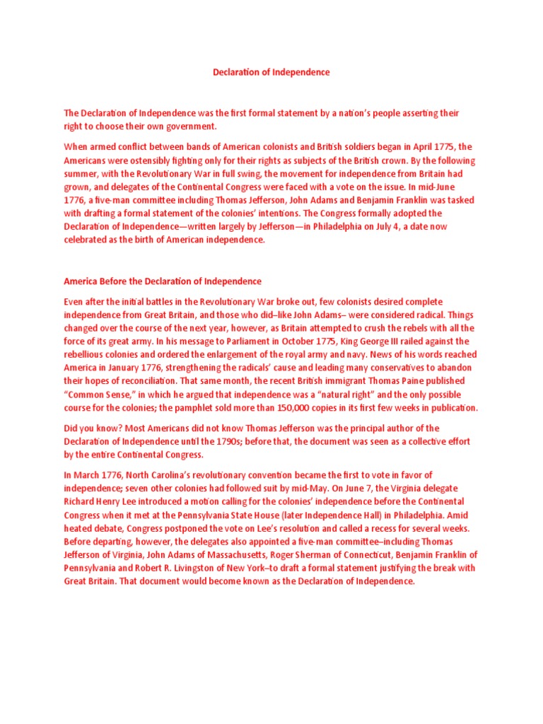 Overview of the Declaration of Independence | PDF | United States ...