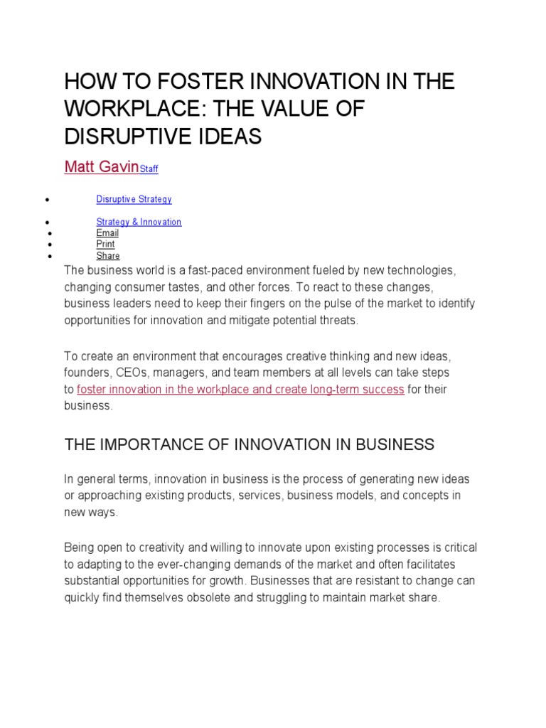 How To Foster Innovation in The Workplace | PDF | Disruptive Innovation ...
