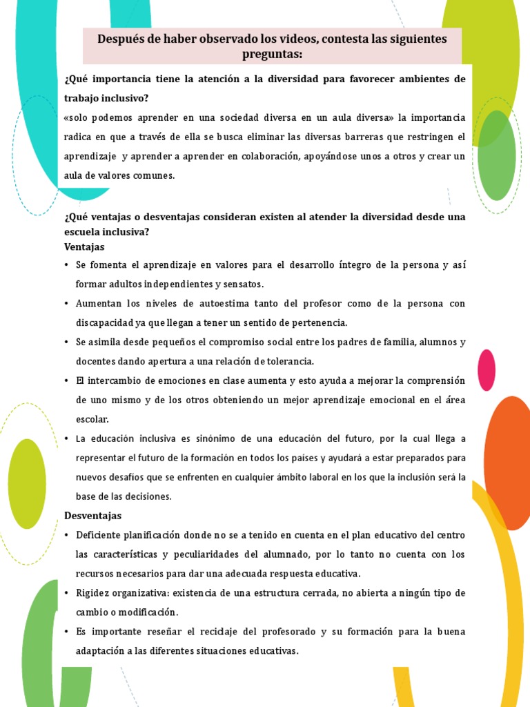 Atención a la Diversidad en Educación Inclusiva | PDF | Salón de clases ...