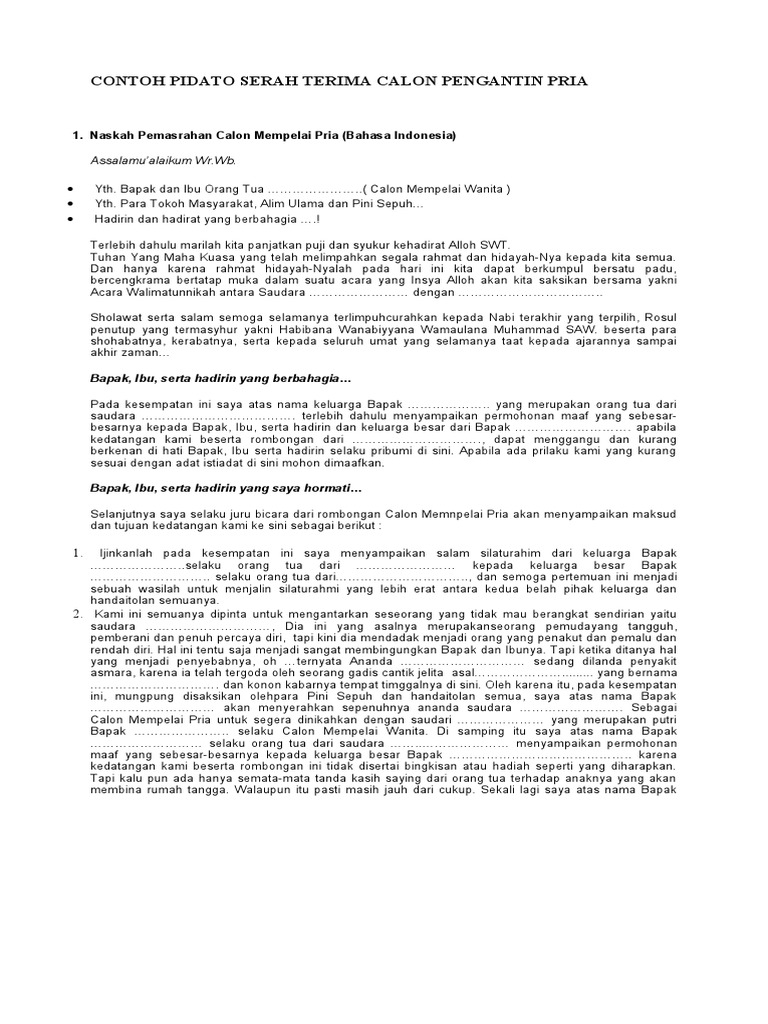 Contoh Pidato Serah Terima Calon Pengantin Pria PDF