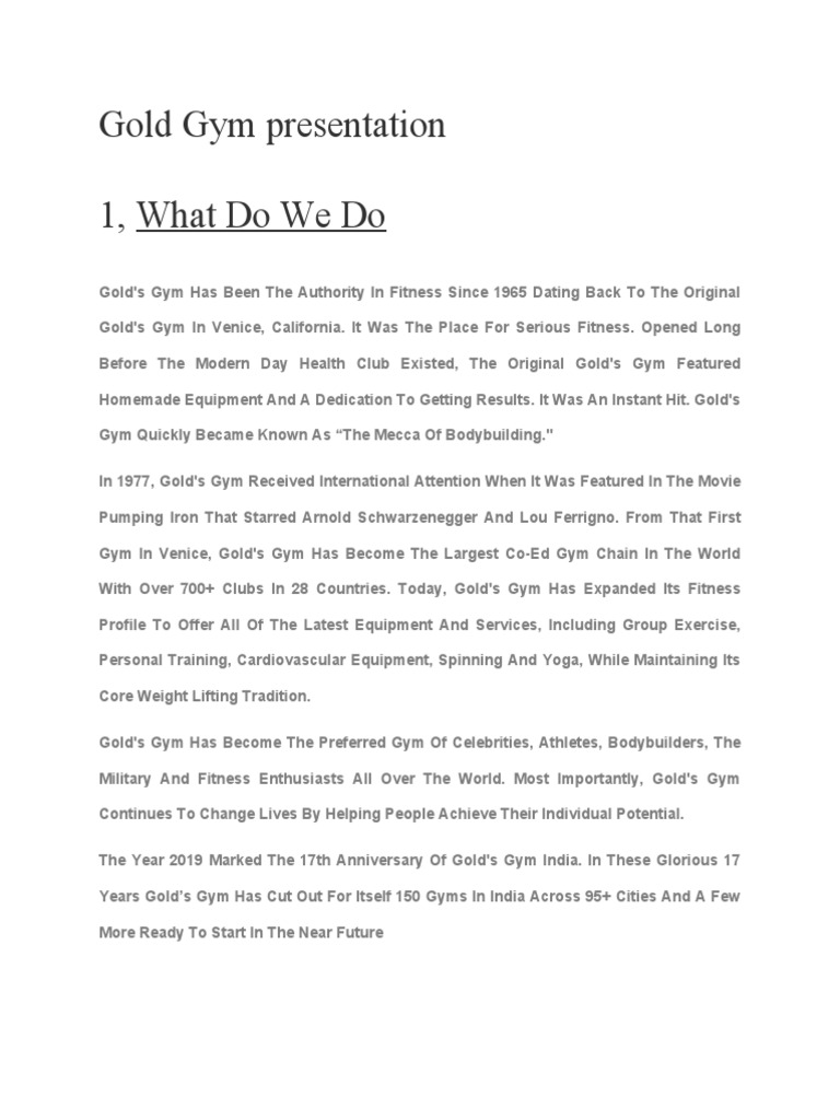 Gold Gym Presentation PDF Physical Fitness Management Of Obesity