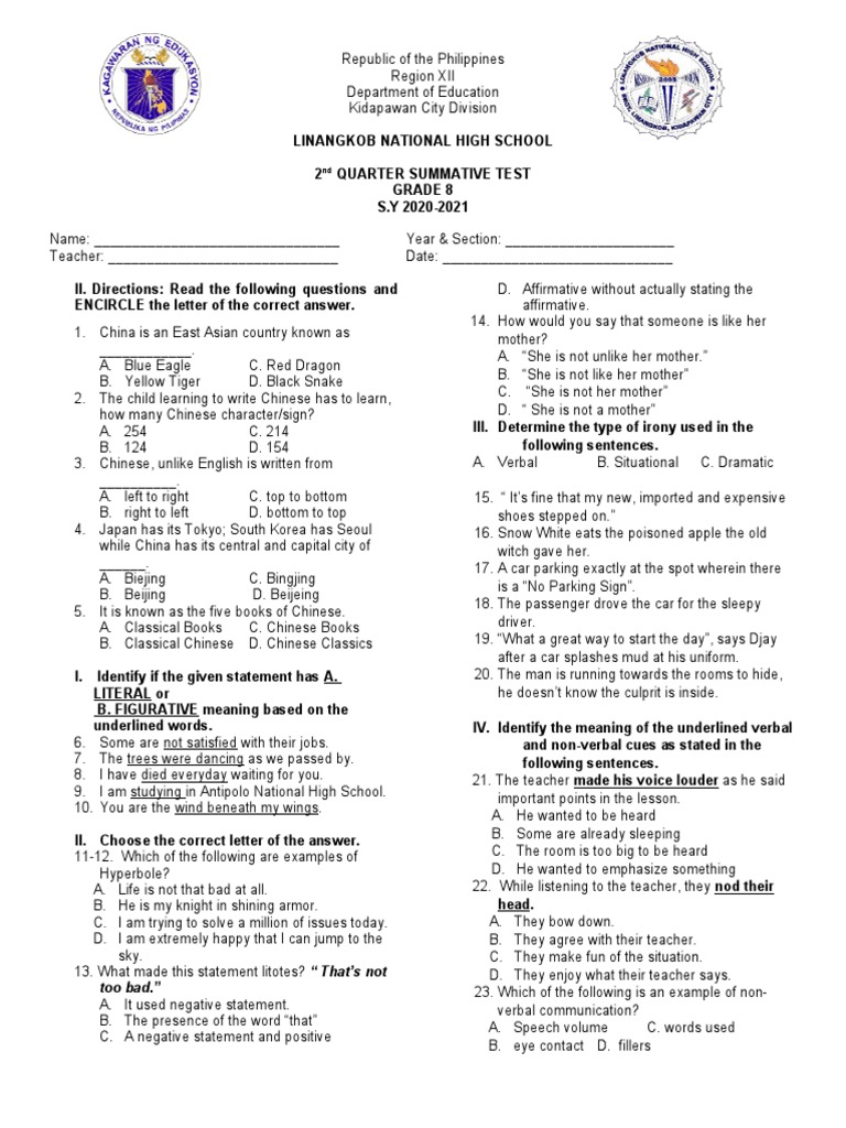 2nd GRADING SUMMATIVE - GRADE 8 | PDF | Epidemic And Plague | Wellness