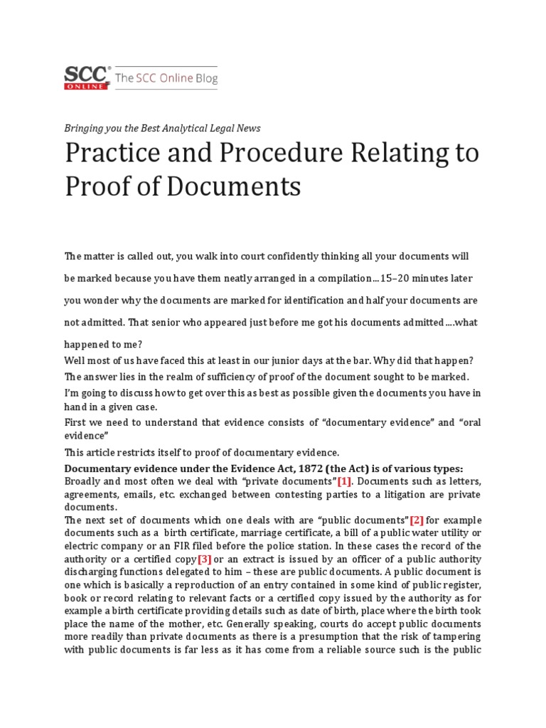 Practice and Procedure Relating To Proof of Documents | PDF | Evidence ...