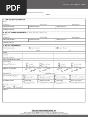 Policy Amendment Form FILLABLE