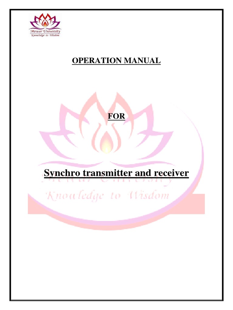 Synchro Transmitter and Receiver Operation Manual PDF Electronic