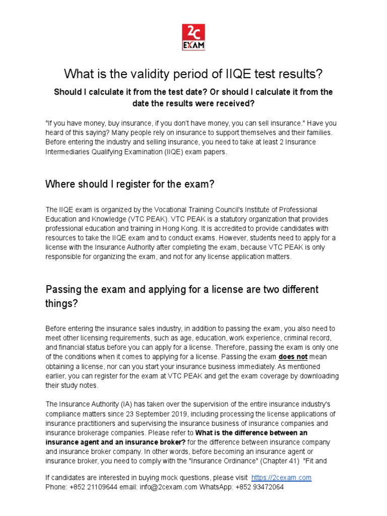 What Is The Validity Period of IIQE Test Results? PDF Insurance