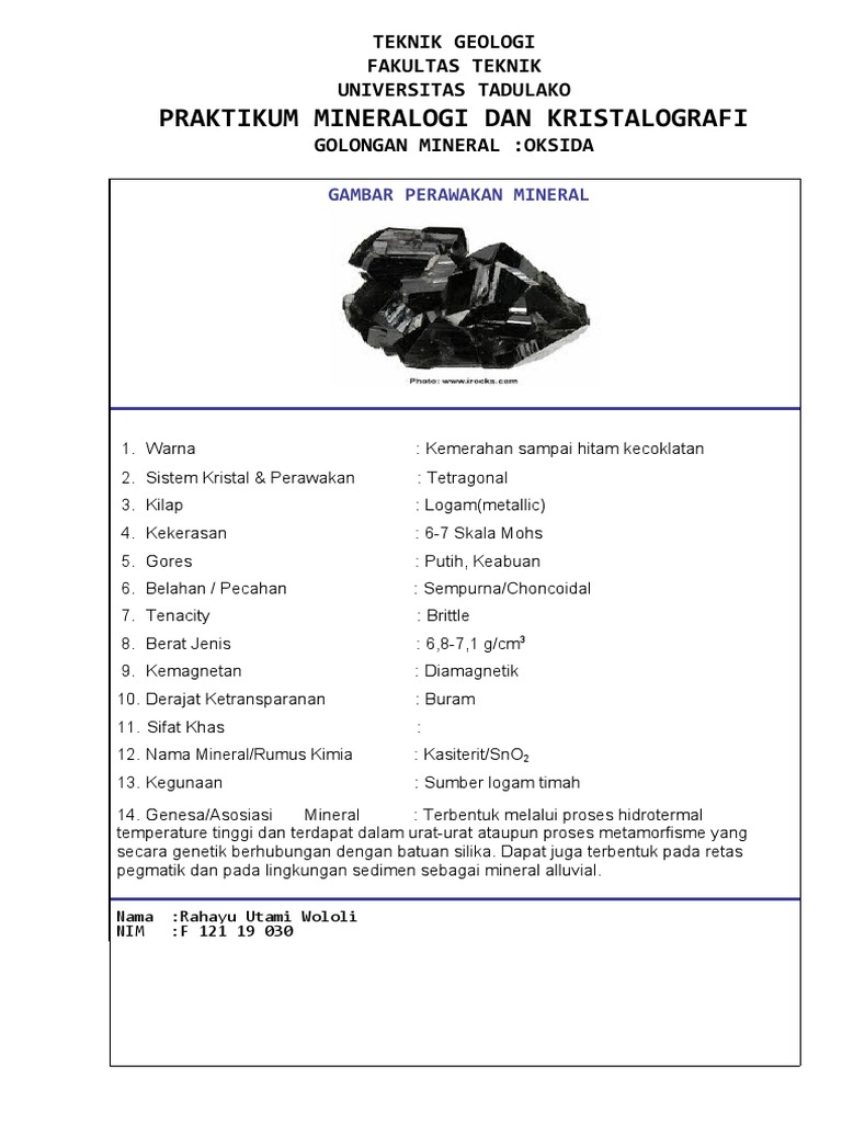 Sifat dan Kegunaan Kasiterit | PDF