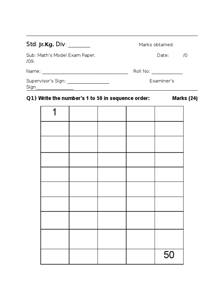 Jr KG Math and English Exam Papers | PDF