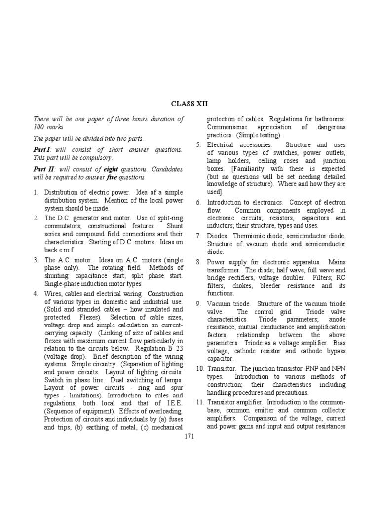 Class 12 Syllabus Electricity and Electronics PDF Amplifier