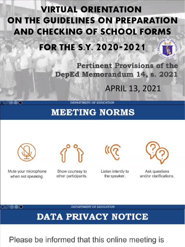 Virtual Orientation on School Forms 2021 | PDF | Faq | Educational ...