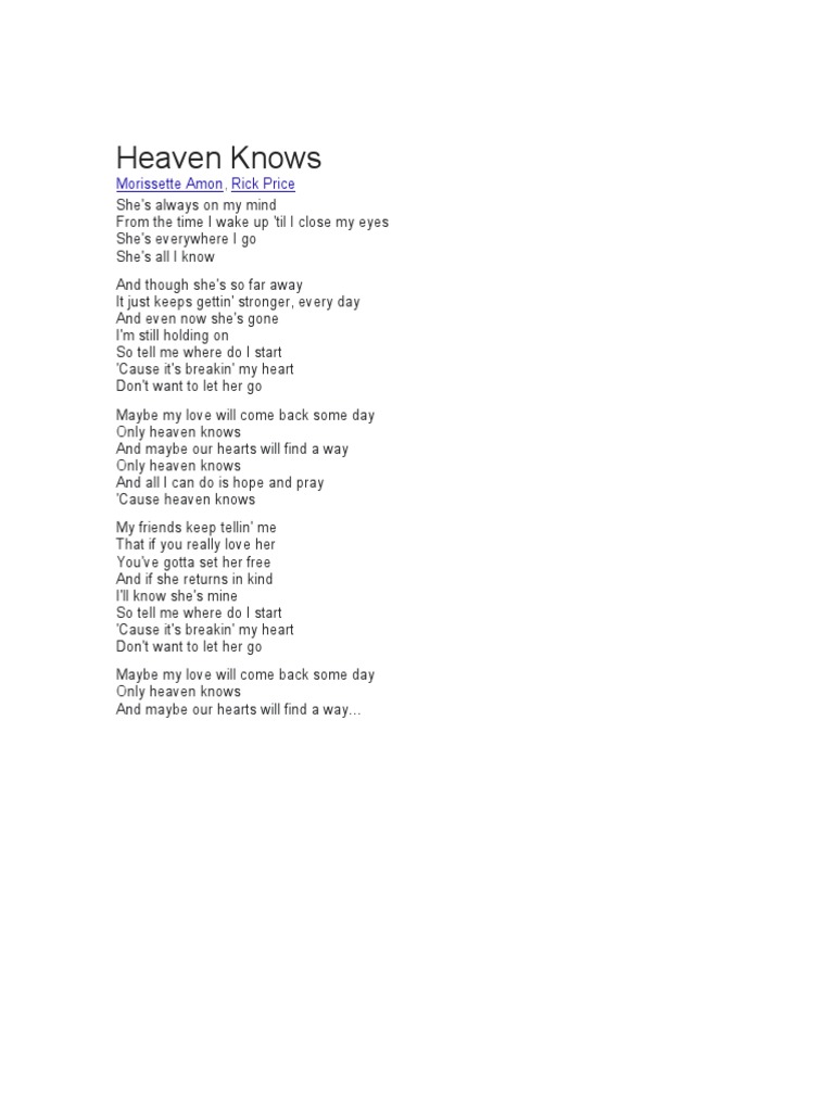 heaven knows lyrics
