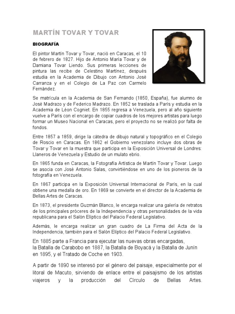 Biografía de Martín Tovar y Tovar | PDF | Pintores | Venezuela