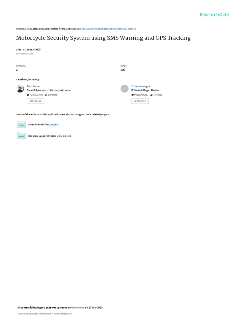 Motorcycle Security System Using Sms Warning And Gps Tracking Pdf