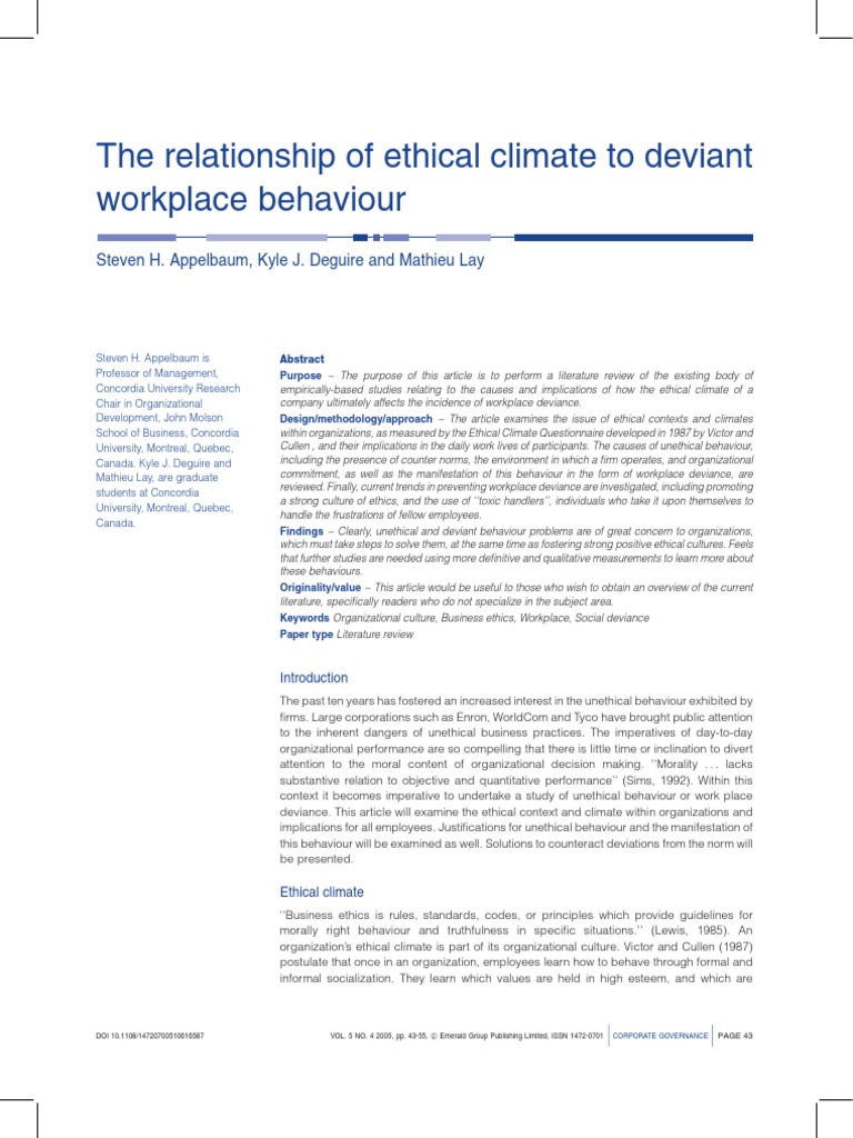 The Relationship of Ethical Climate To Deviant | PDF | Deviance ...