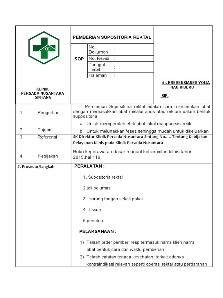 Sop Pemberian Supositoria Rektal | PDF | Sains & Matematika