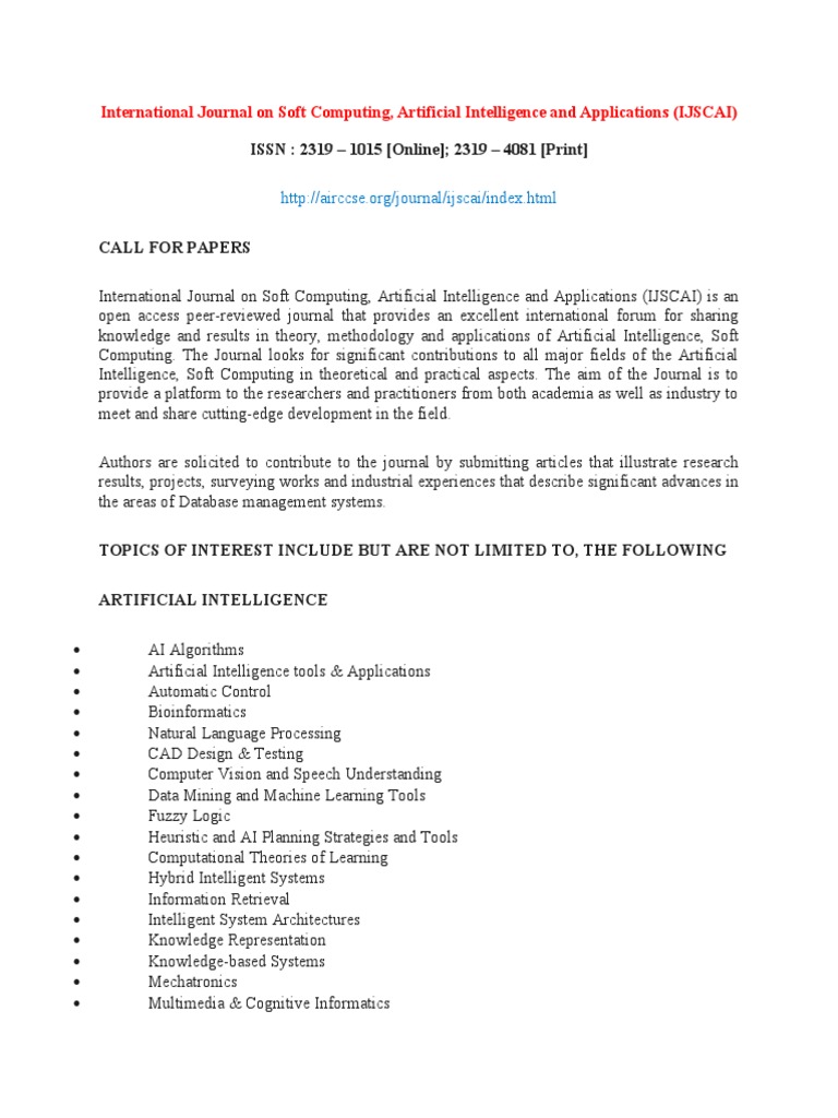 International Journal On Soft Computing, Artificial Intelligence and ...
