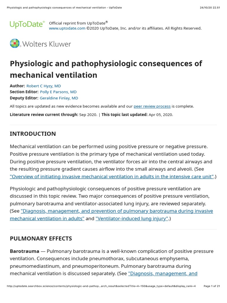 Physiologic and Pathophysiologic Consequences of Mechanical Ventilation