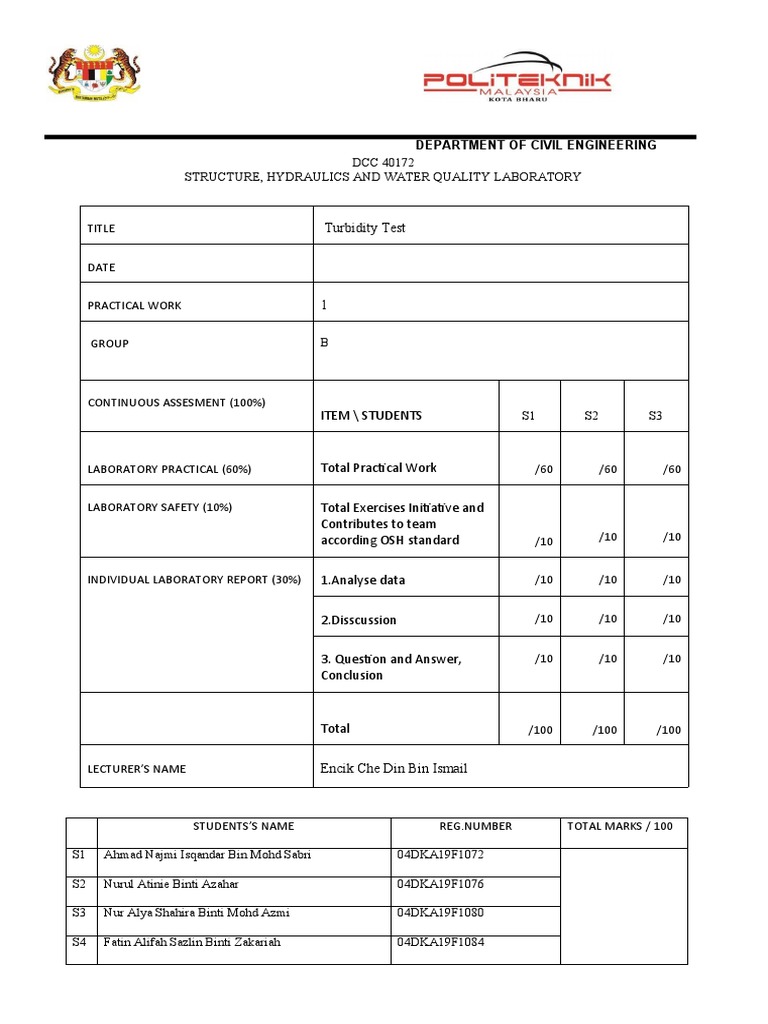 Turbidity Test PDF Environmental Issues With Water Environmental