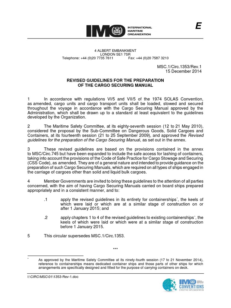 Revised Guidelines for Preparing Ship Cargo Securing Manuals PDF Cargo Ships